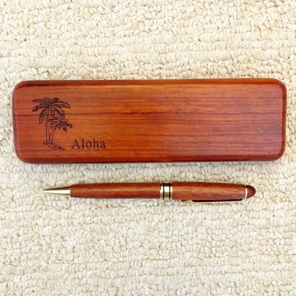 Teak Wood Hawaii ‘Aloha’ Pen & Case - Picture 1 of 8